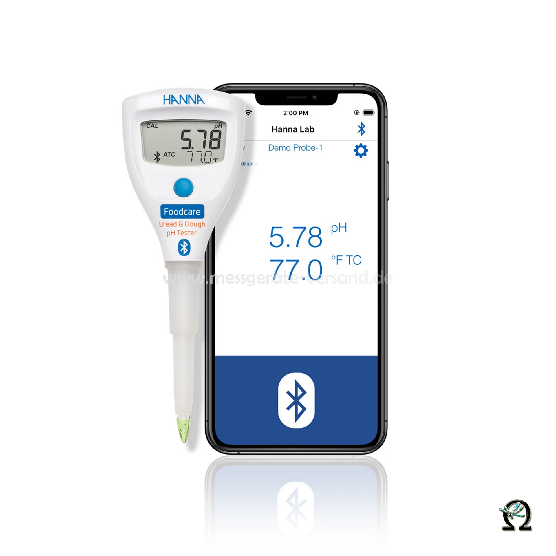 HALO2 Drahtloser pH-Tester HI9810382 für Brot & Teigwaren mit Bluetooth, Smartgerät nicht im Lieferumfang enthalten