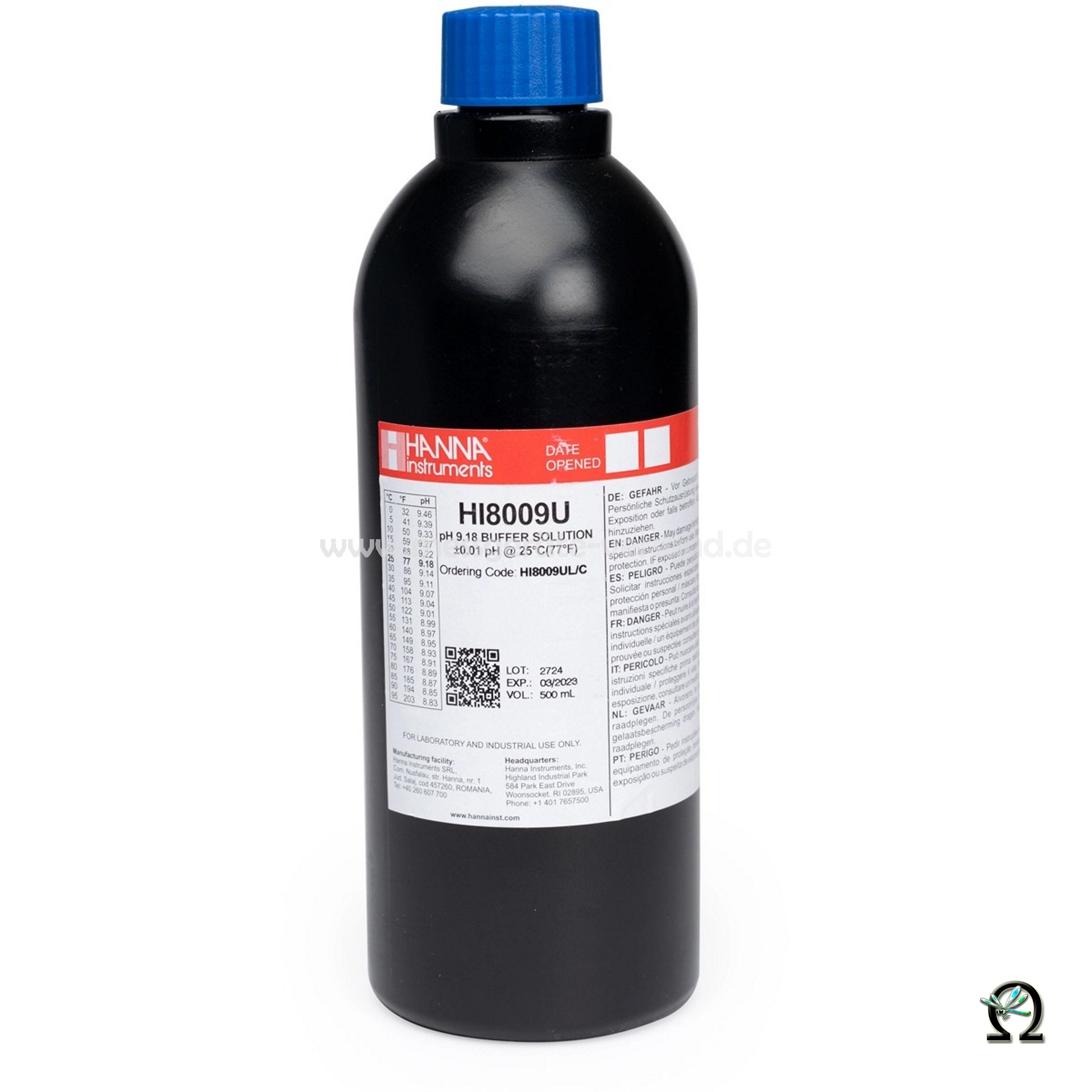 Hanna Pufferlösung HI8009 pH 9,18 in lichtdichter 500 mL Flasche