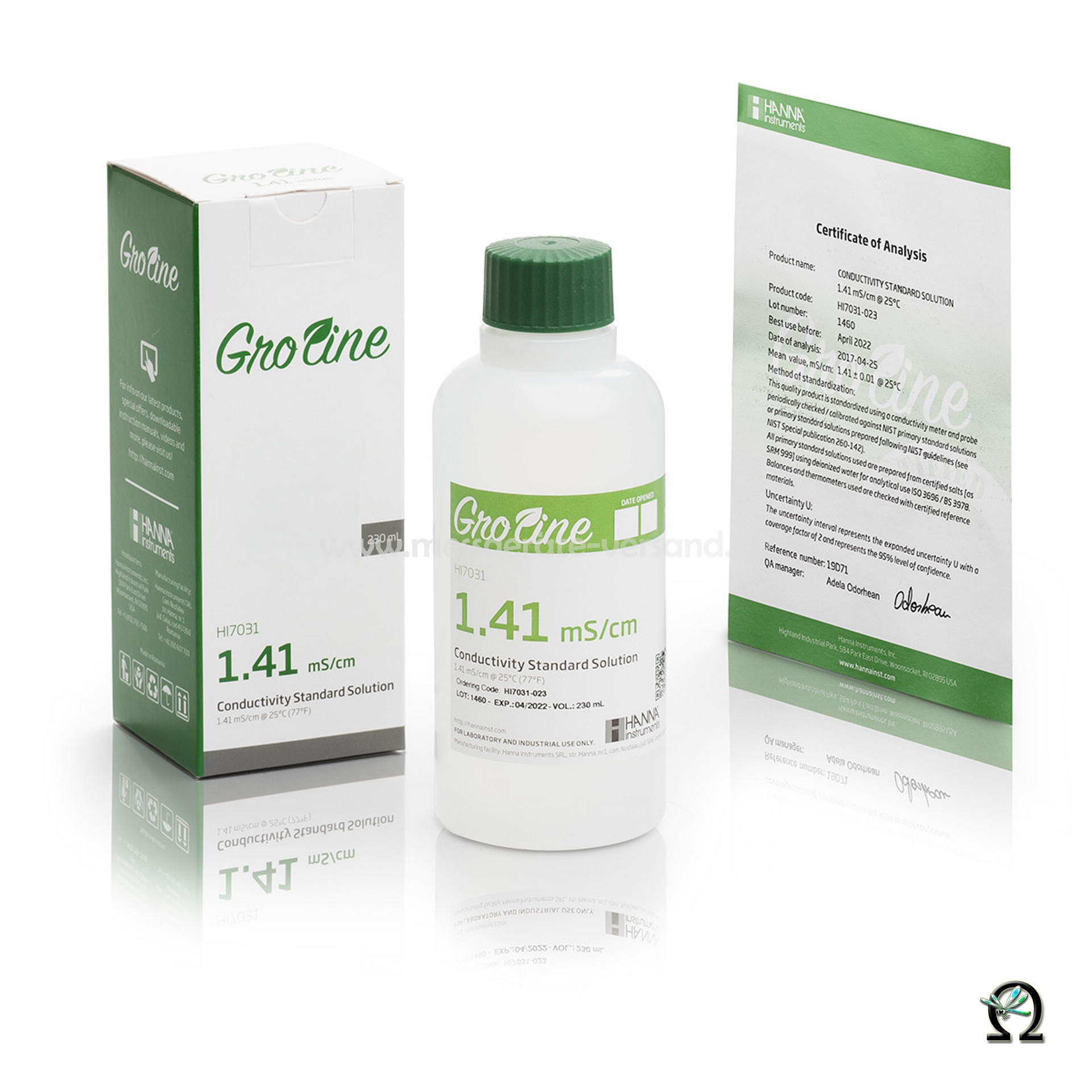 Hanna GroLine EC-Kalibrierlösung HI7031 1413 µS/cm 230 mL mit Analysezertifikat