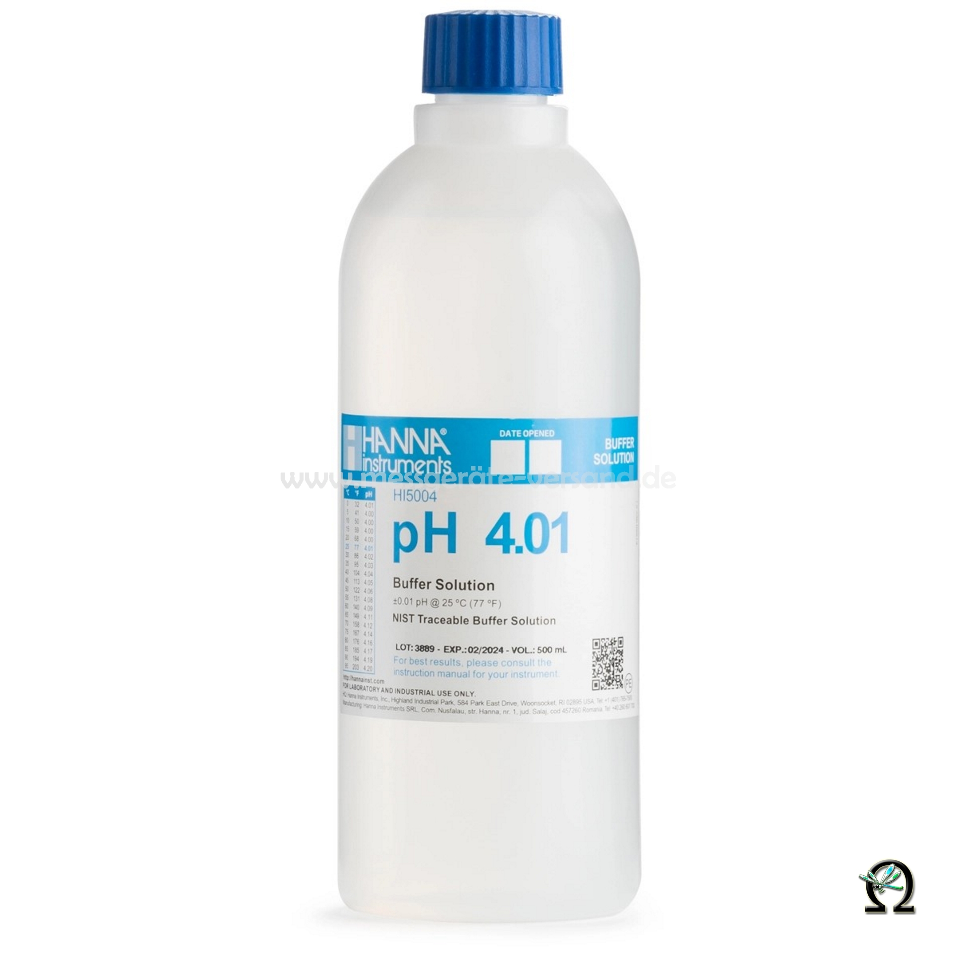 Hanna Pufferlösung HI5004 pH 4,01 mit Analysezertifat in der 500mL Flasche