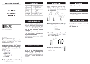 Hanna Testkit HI3830 für Brom 60 Tests, Gebrauchsanleitung englisch als PDF-Datei zum herunterladen und ausdrucken