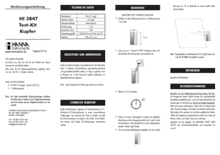 Hanna Testkit HI3847 Kupfer (0,0-2,5 mg/l) Gebrauchsanleitung deutsch als PDF-Datei zum herunterladen und ausdrucken