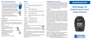 Mini-Photometer Checker HI729 für Fluorid Niedrig Bedienungsanleitung deutsch als PDF-Datei zum herunterladen und ausdrucken