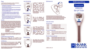 Die Bedienungsanleitung vom Hanna pH-Tester Foodcare HI981031 für Bier als PDF-Datei zum herunterladen und ausdrucken