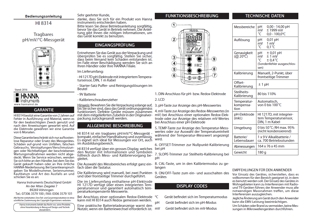 Die Bedienungsanleitung für das Hanna pH-/Redox/°C-Messgerät HI8314 als PDF zum herunterladen und ausdrucken